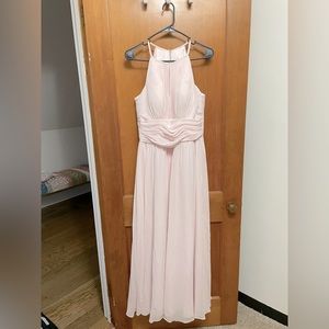 Pink A-Line Ruched Chiffon Floor-Length Dress